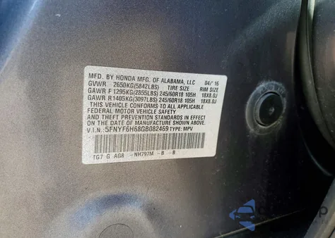 2016 Honda Pilot Exl from USA, damaged, VIN 5FNYF6H68GB082469